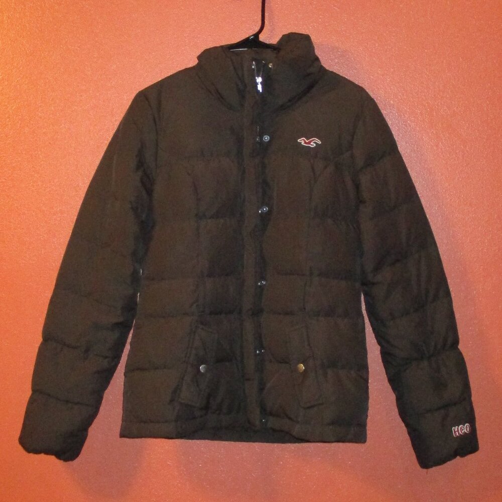 Hollister Coat Woman Medium Brown Full Zip Pockets Feather Down Winter Coat